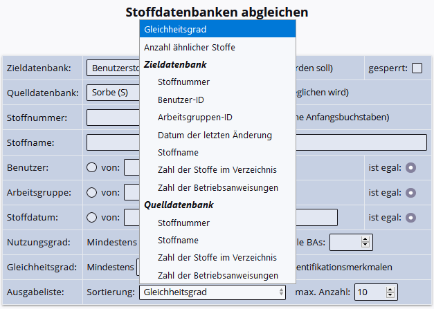 Stoffe abgleichen Sortierung