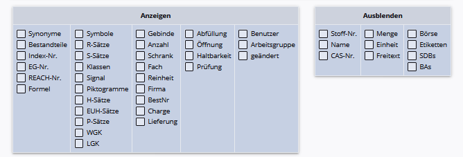 Merkmale ein- bzw ausblenden