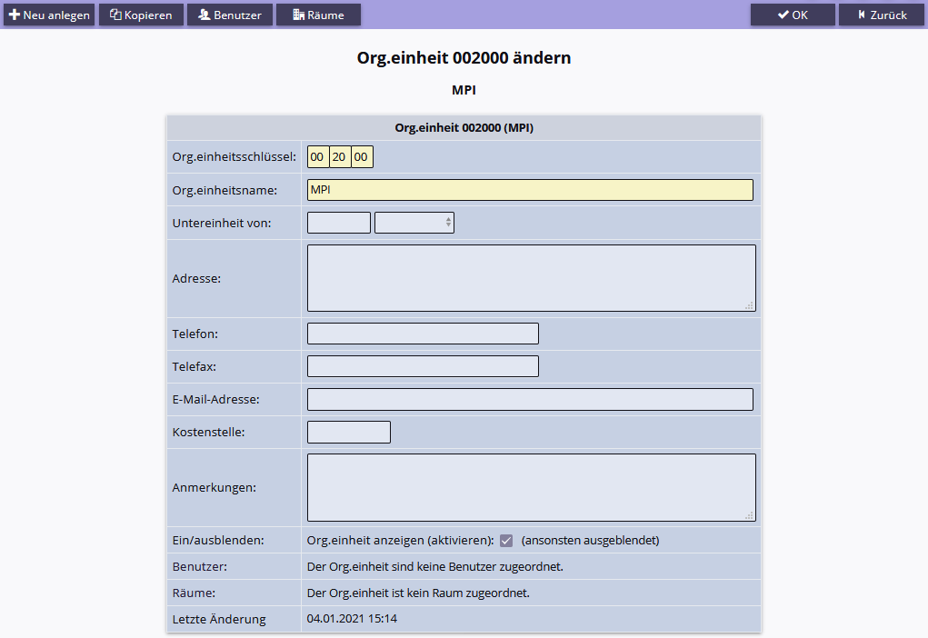 Organisationseinheit ändern/kopieren