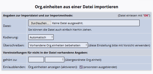 Modul Organisationseinheit importieren